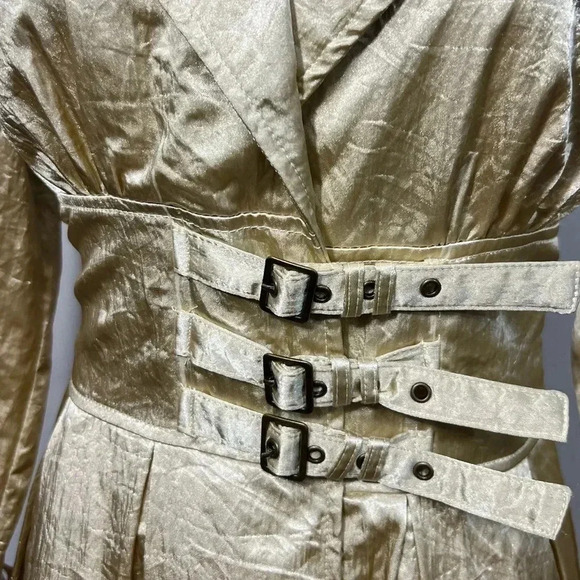 VINTAGE MINUET TRENCHCOAT JACKET GOLD MID KNEE LENGTH CINCHED WAIST NWT LARGE - Picture 4 of 12